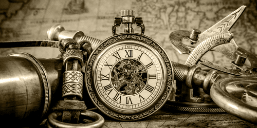 WANDBILD UHR AUS DER VERGANGENHEIT IN SEPIA - SCHWARZ-WEISSE BILDER - BILDER