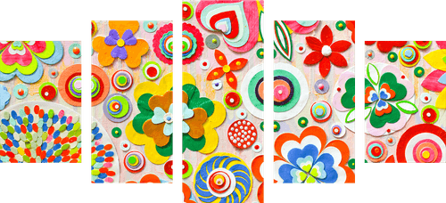 TABLEAU EN 5 PARTIES – ABSTRACTION DE FLEURS - TABLEAUX POUR ENFANTS - TABLEAUX