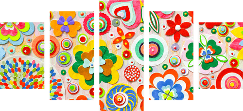 QUADRO IN 5 PARTI ASTRAZIONE DI FIORI - QUADRI PER BAMBINI - QUADRI