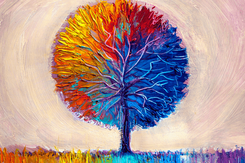 QUADRO ALBERO COLORATO AD ACQUERELLO - QUADRI DI NATURA E PAESAGGIO - QUADRI