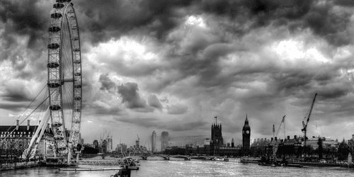 CANVAS PRINT UNIQUE LONDON AND THE RIVER THAMES IN BLACK AND WHITE - BLACK AND WHITE PICTURES - PICTURES