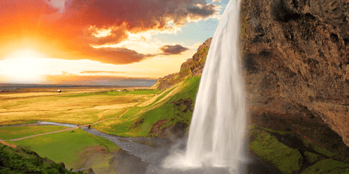 CANVAS PRINT MAJESTIC WATERFALL IN ICELAND - PICTURES OF NATURE AND LANDSCAPE - PICTURES