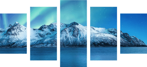 QUADRO IN 5 PARTI AURORA BOREALE - QUADRI DI NATURA E PAESAGGIO - QUADRI