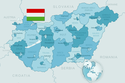 OBRAZ NA KORKU ELEGANTNÁ MODRÁ MAPA MAĎARSKA - OBRAZY NA KORKU - OBRAZY