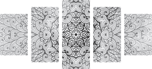 QUADRO IN 5 PARTI MANDALA IN BIANCO E NERO - QUADRI BIANCO E NERO - QUADRI