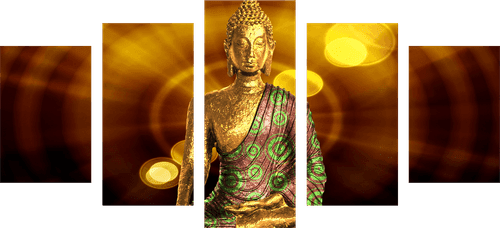 TABLOU 5-PIESE STATUIE BUDDHA CU FUNDAL ABSTRACT - TABLOURI FENG SHUI - TABLOURI