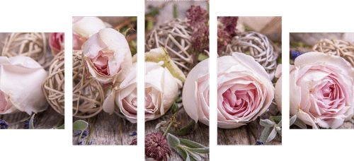 5-PIECE CANVAS PRINT FESTIVE FLORAL ARRANGEMENT OF ROSES - PICTURES FLOWERS - PICTURES