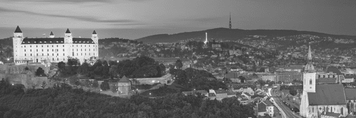 CANVAS PRINT EVENING IN BRATISLAVA IN BLACK AND WHITE - BLACK AND WHITE PICTURES - PICTURES