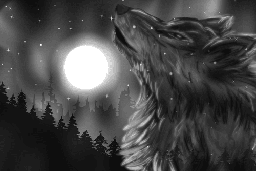 CANVAS PRINT WOLF MOON IN BLACK AND WHITE - BLACK AND WHITE PICTURES - PICTURES