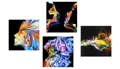 CANVAS PRINT SET COLORFUL ABSTRACTION ON A BLACK BACKGROUND - SET OF PICTURES - PICTURES