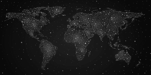 DECORATIVE PINBOARD WORLD MAP WITH NIGHT SKY IN BLACK AND WHITE - PICTURES ON CORK - PICTURES