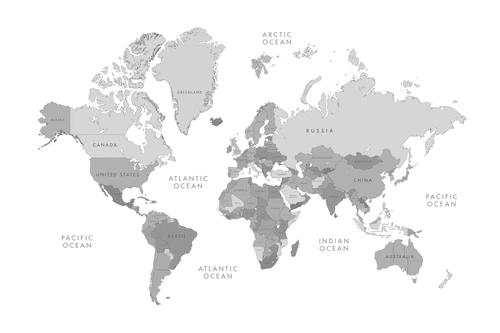 OBRAZ NA KORKU ČERNOBÍLÁ MAPA SVĚTA VE VINTAGE VZHLEDU - OBRAZY NA KORKU - OBRAZY