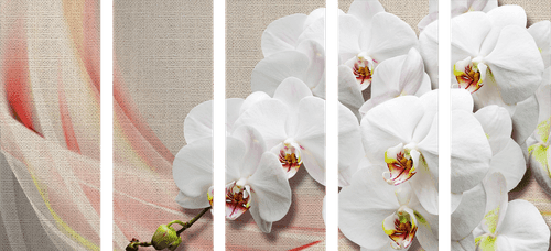 QUADRO IN 5 PARTI ORCHIDEE BIANCHE SU TELA - QUADRI DI FIORI - QUADRI