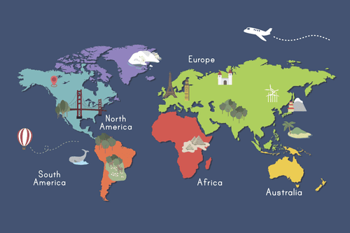 OBRAZ NA KORKU MAPA ŚWIATA Z PUNKTAMI ORIENTACYJNYMI - OBRAZY NA KORKU - OBRAZY