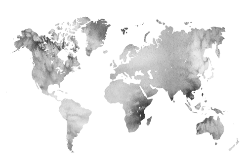 OBRAZ MAPA SVĚTA V ČERNOBÍLÉM PROVEDENÍ V AKVARELU - OBRAZY MAPY - OBRAZY