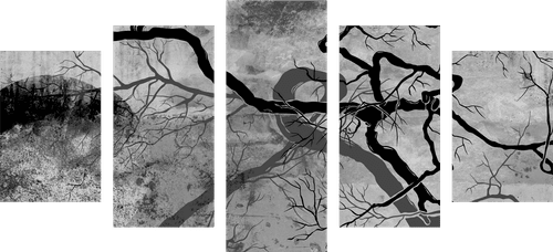 5-PIECE CANVAS PRINT SURREALISTIC TREES IN BLACK AND WHITE - BLACK AND WHITE PICTURES - PICTURES