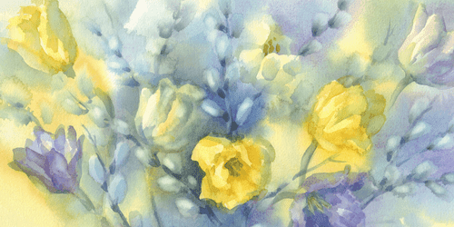 WANDBILD GELBE AQUARELLTULPEN - BILDER BLUMEN - BILDER