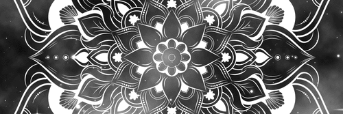 CANVAS PRINT MODERN MANDALA WITH AN ORIENTAL PATTERN IN BLACK AND WHITE - BLACK AND WHITE PICTURES - PICTURES