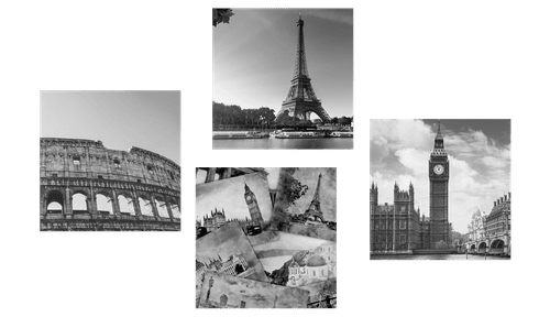 CANVAS PRINT SET HISTORICAL WEALTH IN BLACK AND WHITE - SET OF PICTURES - PICTURES