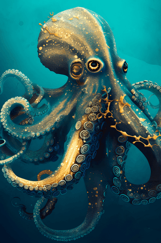 CANVAS PRINT BLUE-GOLD OCTOPUS - PICTURES LORDS OF THE ANIMAL KINGDOM - PICTURES