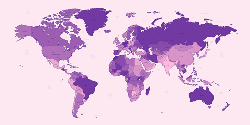 OBRAZ NA KORKU DETAILNÁ MAPA SVETA VO FIALOVEJ FARBE - OBRAZY NA KORKU - OBRAZY