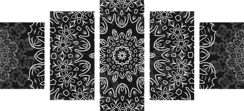 5-PIECE CANVAS PRINT MANDALA WITH AN ABSTRACT PATTERN IN BLACK AND WHITE - BLACK AND WHITE PICTURES - PICTURES