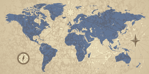 OBRAZ MAPA SVETA S KOMPASOM V RETRO ŠTÝLE - OBRAZY MAPY - OBRAZY