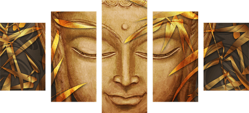 IMPRESSION SUR TOILE EN 5 PARTIES BOUDDHA SOURIANT - IMPRESSIONS SUR TOILE FENG SHUI - IMPRESSION SUR TOILE