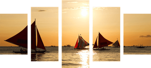 5-PIECE CANVAS PRINT BEAUTIFUL SUNSET AT SEA - PICTURES OF NATURE AND LANDSCAPE - PICTURES