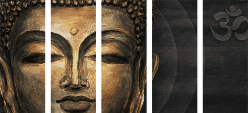 5-TEILIGES WANDBILD BUDDHAS GESICHT - BILDER MIT FENG SHUI-MOTIVEN - BILDER