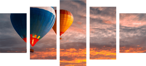 5-PIECE CANVAS PRINT HOT AIR BALLOON FLIGHT OVER THE MOUNTAINS - STILL LIFE PICTURES - PICTURES