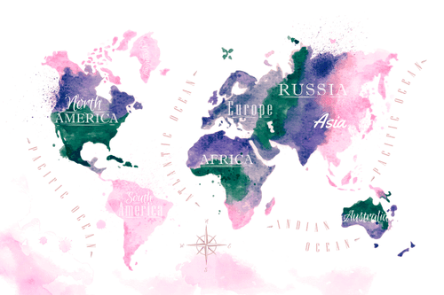 DECORATIVE PINBOARD WORLD MAP IN WATERCOLOR - PICTURES ON CORK - PICTURES