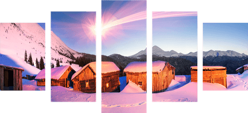 5-PIECE CANVAS PRINT SNOWY MOUNTAIN VILLAGE - PICTURES OF NATURE AND LANDSCAPE - PICTURES