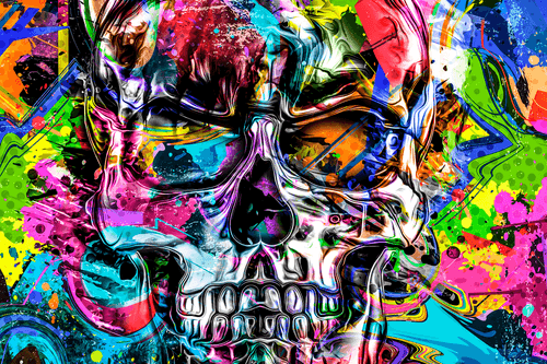 CANVAS PRINT COLORFUL ARTISTIC SKULL - POP ART PICTURES - PICTURES