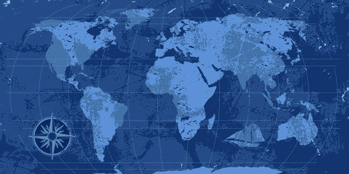 OBRAZ NA KORKU RUSTIKÁLNÍ MAPA SVĚTA V MODRÉ BARVĚ - OBRAZY NA KORKU - OBRAZY