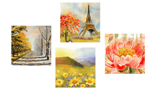 CANVAS PRINT SET OIL PAINTING IN A ROMANTIC DESIGN - SET OF PICTURES - PICTURES