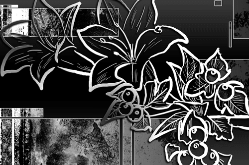 CANVAS PRINT FLORAL ILLUSTRATION IN BLACK AND WHITE - BLACK AND WHITE PICTURES - PICTURES