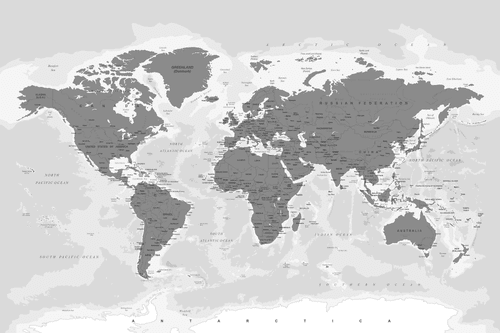 OBRAZ NA KORKU MAPA SVĚTA S ČERNOBÍLÝM NÁDECHEM - OBRAZY NA KORKU - OBRAZY