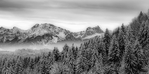 CANVAS PRINT FROZEN MOUNTAINS IN BLACK AND WHITE - BLACK AND WHITE PICTURES - PICTURES