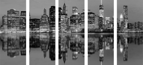 5-PIECE CANVAS PRINT CITY OF MANHATTAN IN BLACK AND WHITE - BLACK AND WHITE PICTURES - PICTURES
