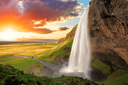 WANDBILD WUNDERSCHÖNER WASSERFALL IN ISLAND - BILDER VON NATUR UND LANDSCHAFT - BILDER