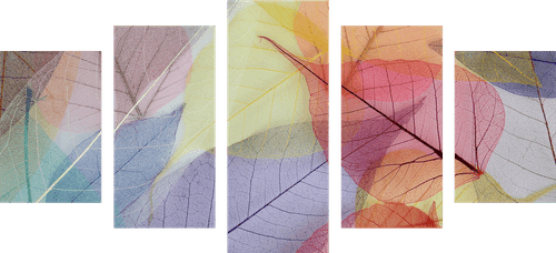 TABLEAU EN 5 PARTIES – VEINES SUR FEUILLES COLORÉES - TABLEAUX DE NATURES MORTES - TABLEAUX