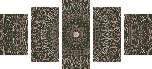 QUADRO IN 5 PARTI MANDALA IN STILE VINTAGE - QUADRI FENG SHUI - QUADRI