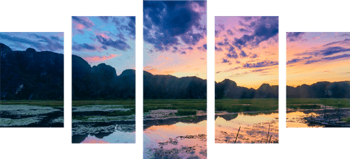 5-PIECE CANVAS PRINT ROMANTIC SUNSET IN THE MOUNTAINS - PICTURES OF NATURE AND LANDSCAPE - PICTURES