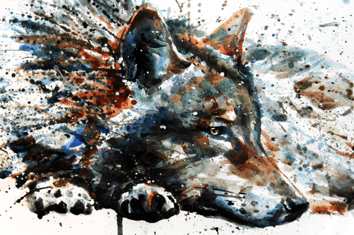 WANDBILD WOLF IN AQUARELL - BILDER TIERE - BILDER