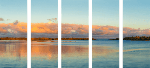 QUADRO IN 5 PARTI LAGO E TRAMONTO - QUADRI DI NATURA E PAESAGGIO - QUADRI