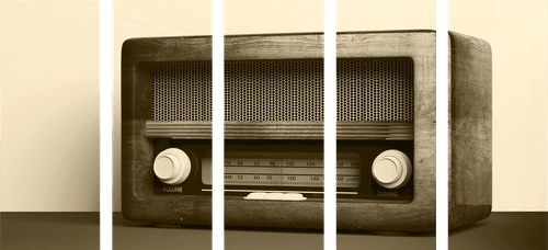 5-TEILIGES WANDBILD RETRO-RADIO IN SEPIA - SCHWARZ-WEISSE BILDER - BILDER