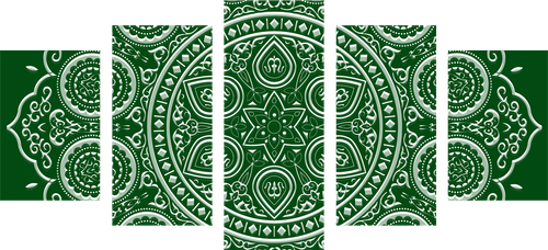 5-PIECE CANVAS PRINT DELICATE ETHNIC MANDALA IN GREEN DESIGN - PICTURES FENG SHUI - PICTURES