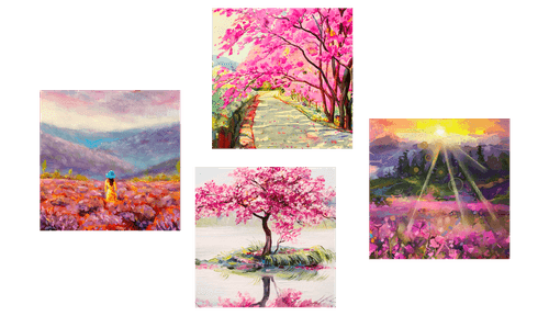 CANVAS PRINT SET BEAUTIFUL IMITATION OF AN OIL PAINTING IN A PINK COLOR - SET OF PICTURES - PICTURES