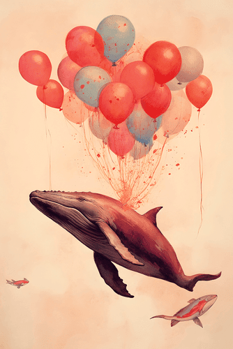 IMPRESSION SUR TOILE BALEINE RÊVEUSE AVEC DES BALLONS - ANIMAUX DE RÊVE - IMPRESSION SUR TOILE